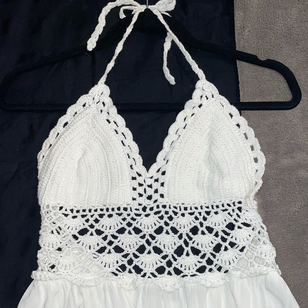 White Crochet Top Halter Maxi Dress
